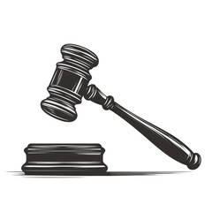 Illustrated gavel in monochrome style, ideal for legal concepts and business solutions