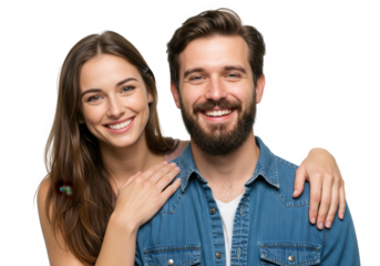 Happy couple smiling portrait isolated on transparent background