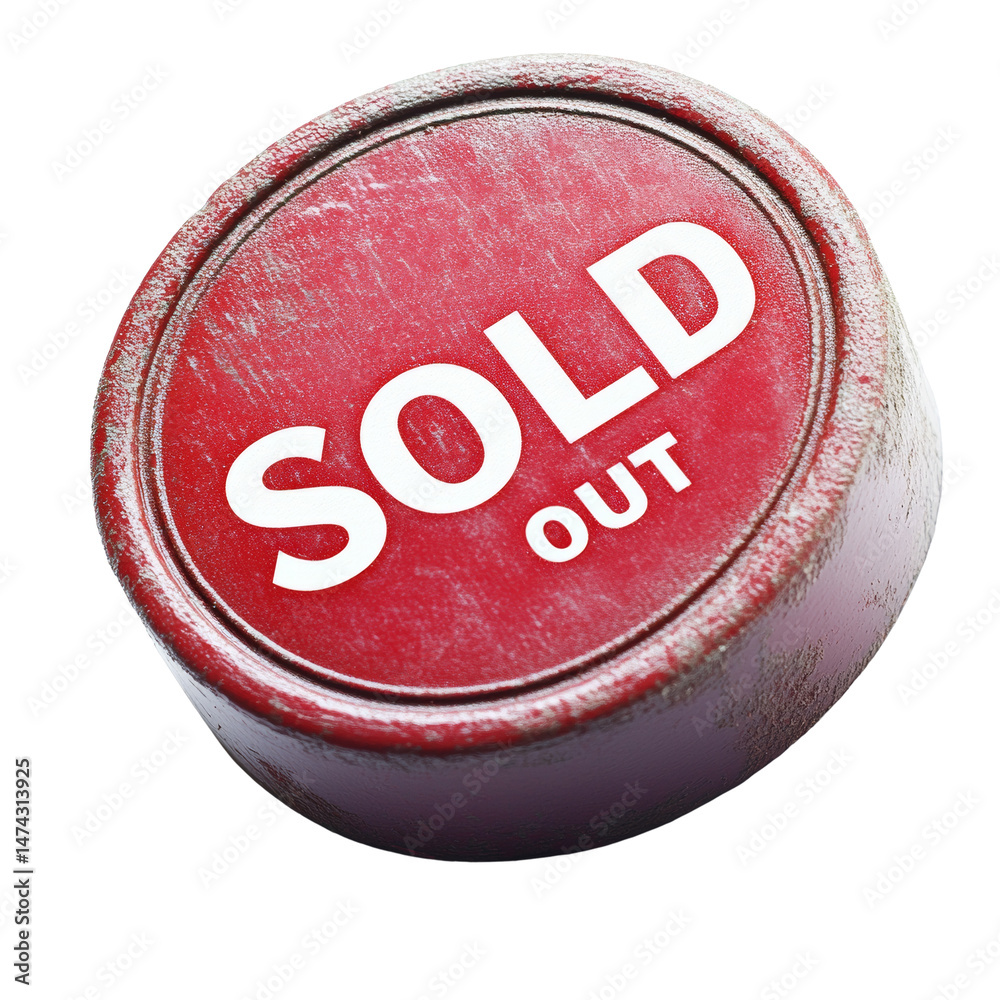Poster vintage style sold out button with bold white text on a red background