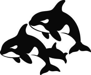 Fototapeta premium Orca Family Swimming in Unison – Elegant Marine Vector Design