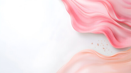 Flowing pink and peach fabric with soft waves and delicate textures creating an elegant background for design and art projects healthy lifestyle concept. Selective focus