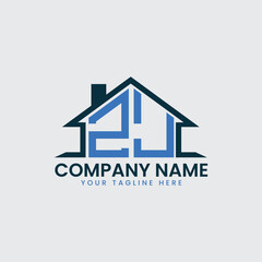 Fototapeta premium Modern Real Estate Logo with House Roof Icon and Custom Letter Monograms