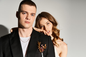 Elegant couple celebrating love with charm and grace in a timeless romantic moment