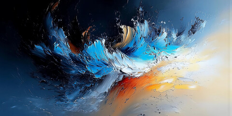 Abstract Colorful Oil Painting with Dynamic Waves of Paint, Impressive Brush Strokes, and Emotional Depth, Capturing Texture and the Power of Impasto Technique