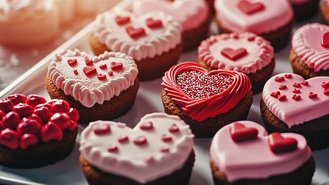 Heartshaped cupcakes displaying love with decorative frosting and colorful designs