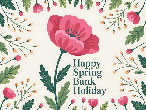 Festive floral greeting for spring bank holiday with decorative flowers and greenery - Powered by Adobe
