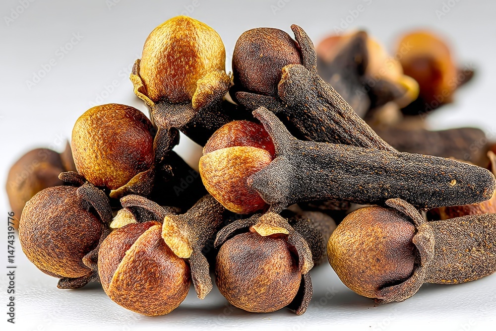 Poster Cloves arranged in an artistic display showcasing their unique shapes and rich colors in a close-up view
