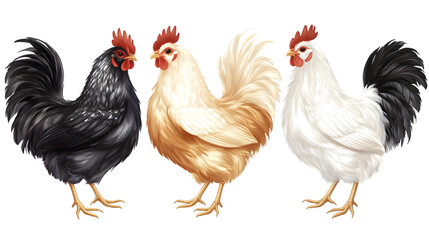 Beautiful Collection of White, Black, and Brown Chicken Animals in High Resolution 3D Image