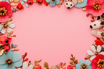 Floral frame with colorful flowers and decorative elements