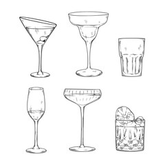 glass cup set collection with line art handdraw illustration