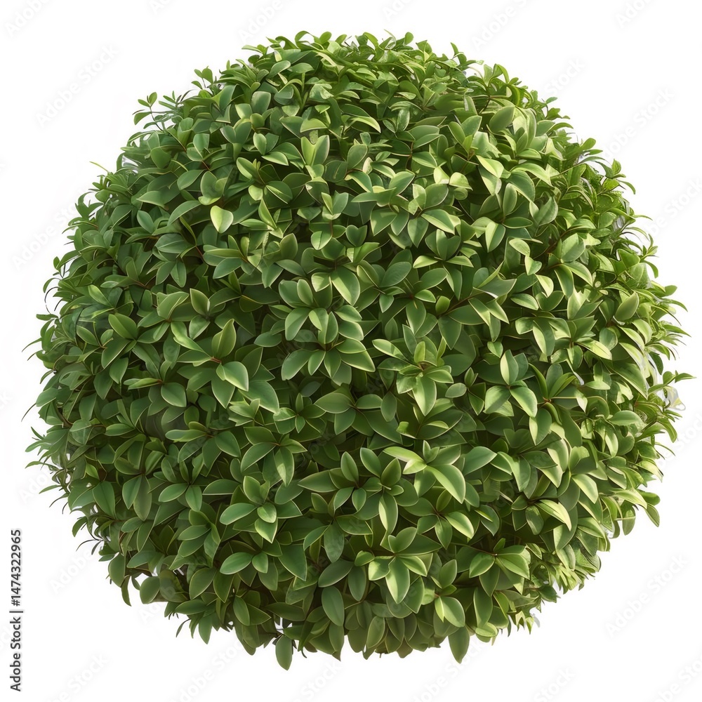 Poster 白い背景に隔離された丸い形をした緑豊かな葉の茂み 自然な緑色の低木 植物要素を持つ屋外の装飾的な庭の要素