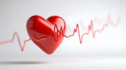 Whimsical 3D Cartoon Heart with Pulse Line for Medical and Wellness Themes