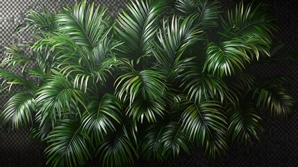 Lush, vibrant green palm leaves against a transparent background