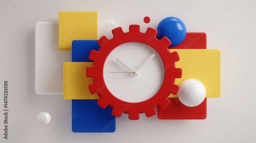 Poster colorful block clock symbolizing the importance of rhythm and timeliness in project execution and de