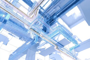 Obraz premium Detailed Architectural Blueprint of a Modern Skyscraper with Intertwined Structural Elements