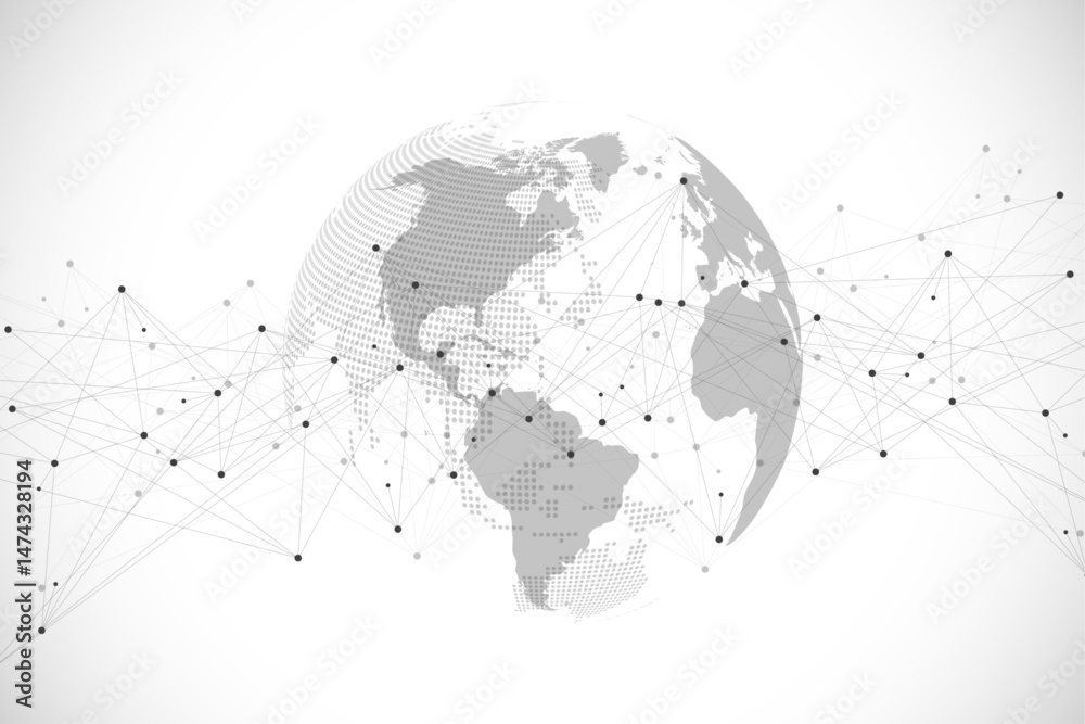 Fototapete Global network connection concept. Big data visualization. Social network communication in the global computer networks. Internet technology. Business. Science. Vector illustration
