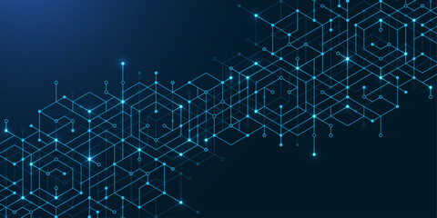 Abstract digital blockchain cube blocks concept. 3D big data cubes quantum computer technology idea. Artificial intelligence data core cubes design element