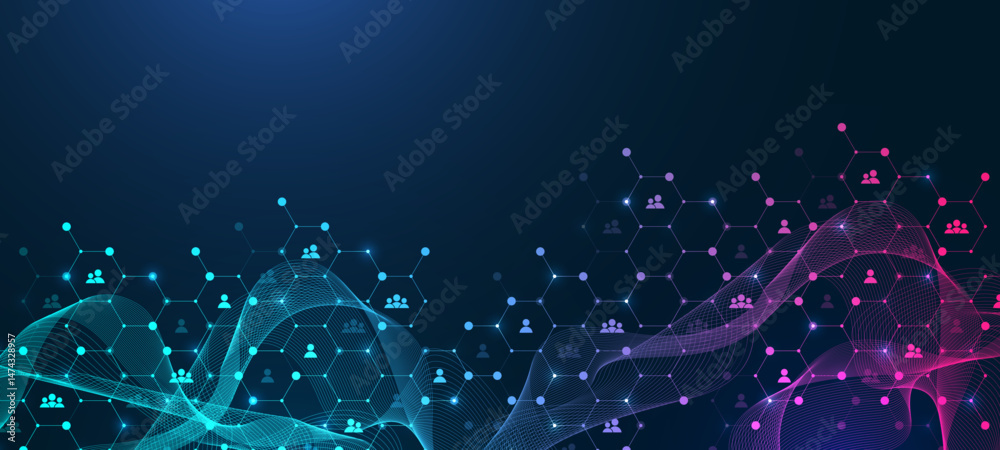 Aufkleber Social network communication concept. Global network connection abstract background. Horizontal header web banner. Internet technology. Business. Science. Vector illustration