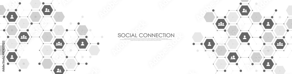 Aufkleber Social network communication concept. Global network connection abstract background. Horizontal header web banner. Internet technology. Business. Science. Vector illustration