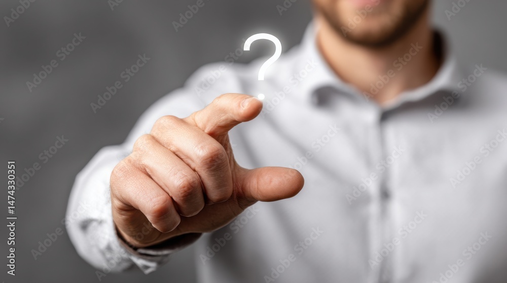 Poster man pointing at a lightbulb to clarify the ask and define exactly what is needed in a creative or bu