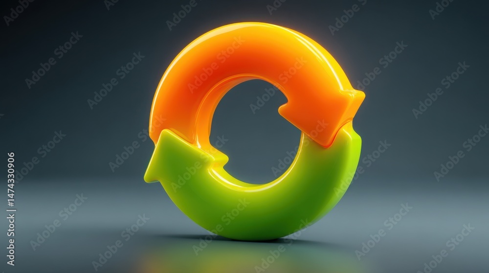 Poster green and orange 3d object illustrating the concept of closing the loop and finishing with feedback 