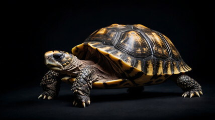 Obraz premium A detailed studio shot of a beautiful tortoise against a dark background.