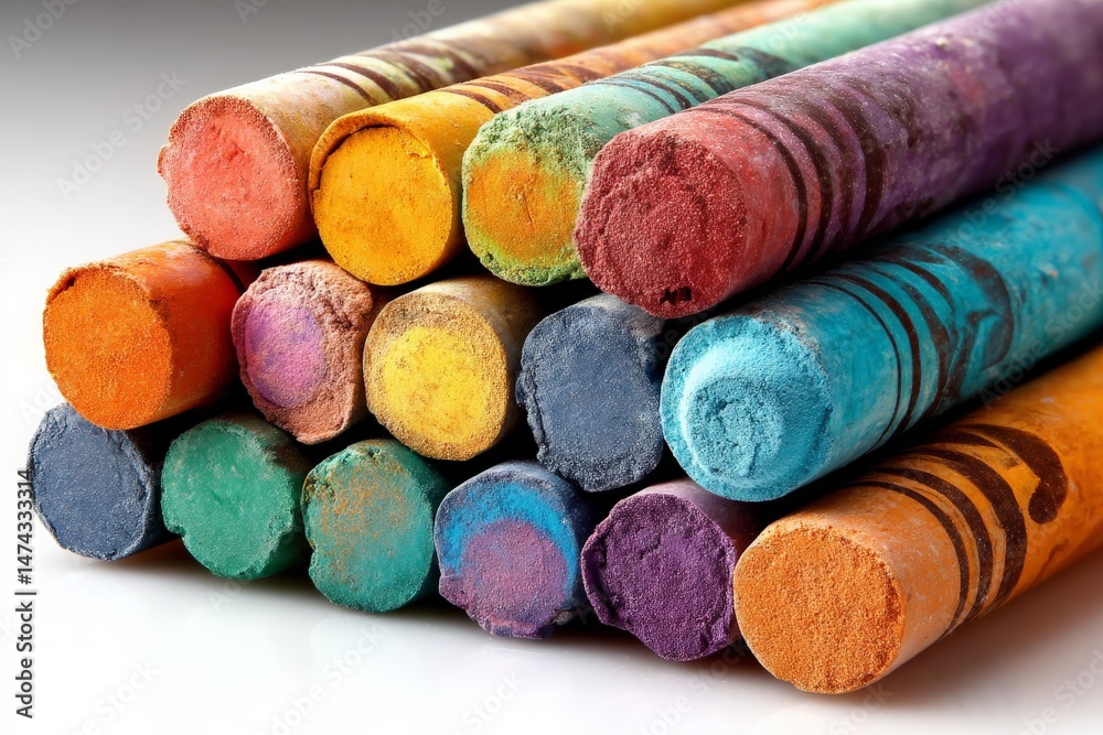 Aufkleber Colorful chalk sticks arranged in a vibrant stack showcasing various shades and textures perfect for artistic creation