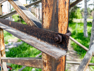 Rusty metal pole, closeup photo