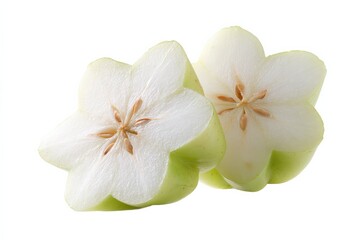 Naklejka premium Star-shaped slices of a light green fruit, showcasing its crisp, juicy interior.