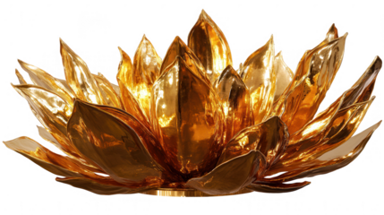 Exquisite Gold Lotus Flower Isolated on PNG Transparent Background