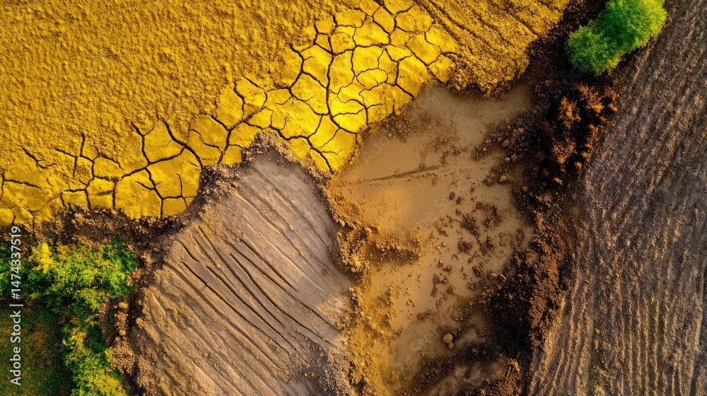 Poster autumn soil structure highlighted in closeup view of plowed farmland under golden morning light