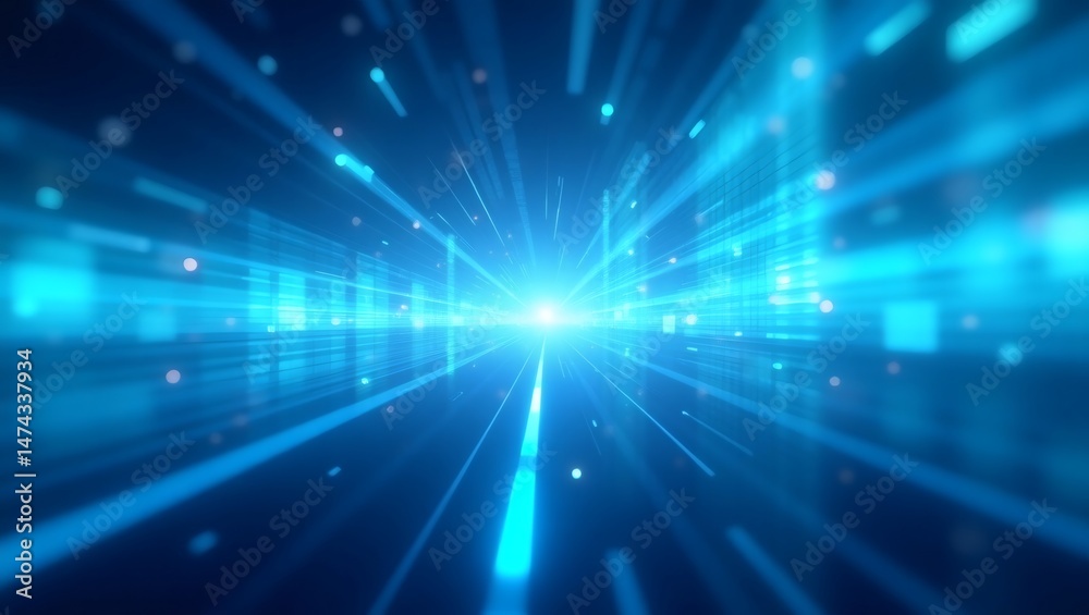 Aufkleber Abstract digital technology design with glowing light and vibrant blue lines creating a sense of speed and futuristic environment. The image evokes innovation and connectivity