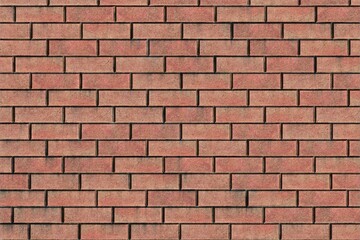 Close up of a red brick wall with horizontal pattern and dark grout