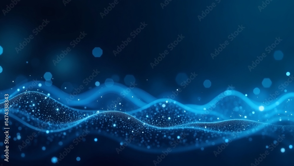 Poster abstract wavy pattern of blue light. the image creates a sense of depth and movement, perfect for a 
