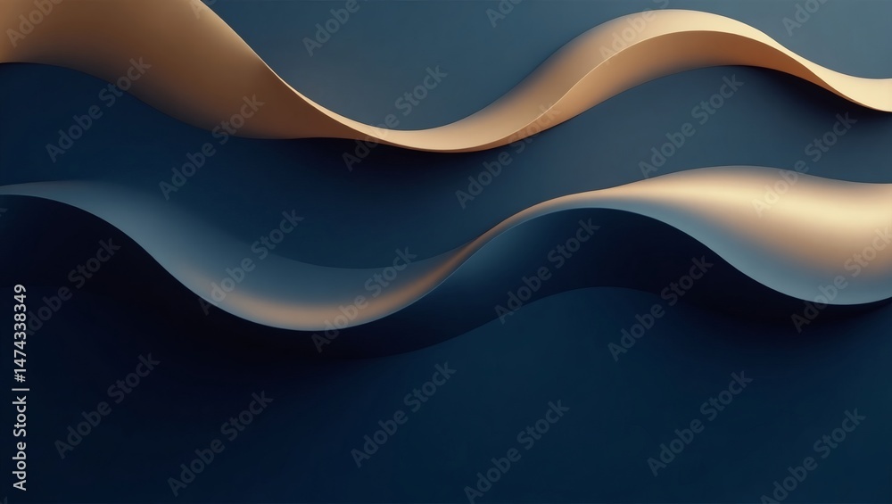 Poster abstract flowing curves with gold and blue hues create a sense of elegance and fluidity