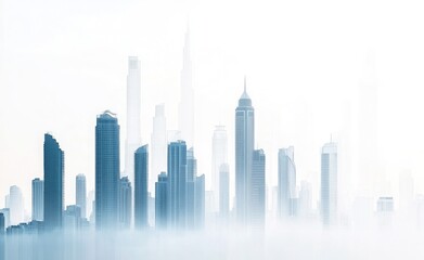 Fototapeta premium Dubai's Futuristic Skyline with Towering Architecture in a Sea of Fog and Modern Design