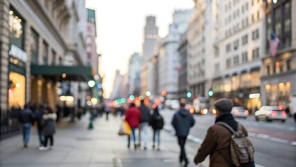 Urban street scene in city defocused background blurs lifestyle photography evening vibe