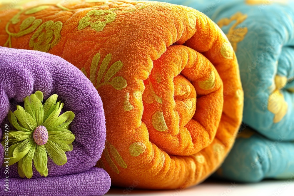 Aufkleber Towels in vibrant colors rolled neatly on display showcasing texture and design