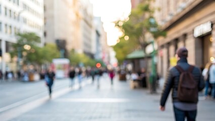 Fototapeta premium Blurred background action of people walking in urban street environment