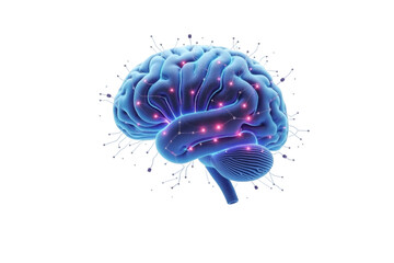 3D Human Brain Illustration with Neural Network Connections – Artificial Intelligence Concept ISOLATED ON WHITE PNG IMAGE