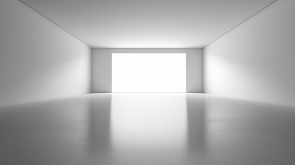 Obraz premium Empty, bright white room with a glowing square opening at the end