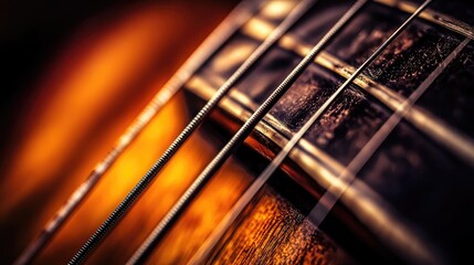 Obraz premium Artistic close-up of strings and bridge in dramatic light on dark background