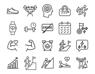 20 Gym and Fitness Motivation Icons set
