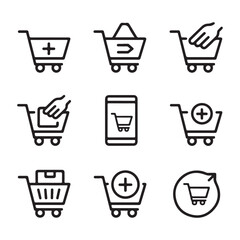 Add to Cart Icon Set. Shopping Cart Icons Depicting E-commerce Actions
