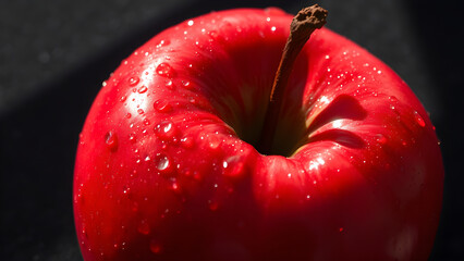 Long shot of a Red Apple Covered in Water Droplets