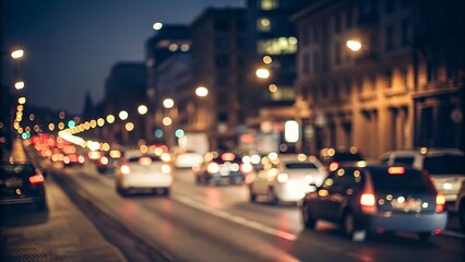 Fototapeta premium Evening traffic jam scene city streets blurred background urban environment dynamic viewpoint