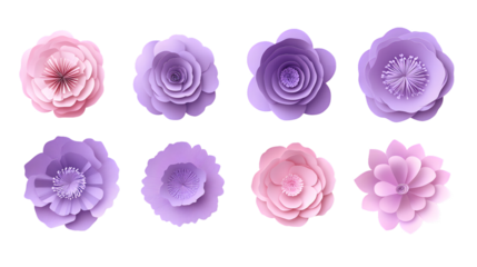 Collection of Paper Flowers Isolated on Transparent Background for Creative Projects