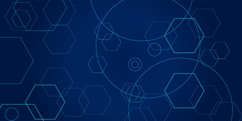 Hexagon geometric blue neon lights technology Hi-tech dark background. Abstract graphic digital future science concept design.