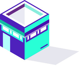 Isometric Kaaba-Inspired Building in Modern Colorful Style