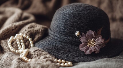 Vintage hat with pearls and a flower adornment